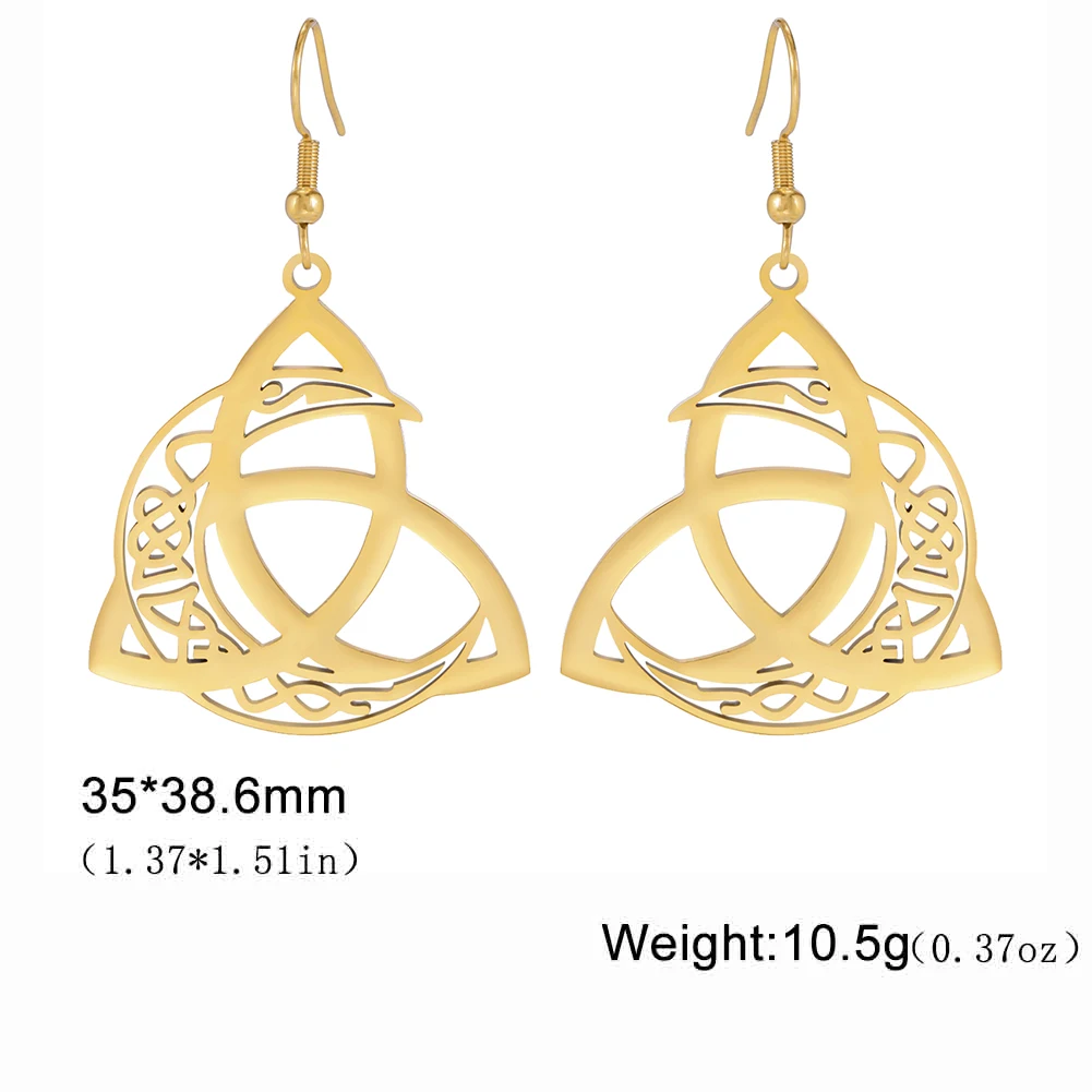 Skyrim Irish Celtics Knot Moon Earring for Women Stainless Steel Trinity Triquetra Drop Earrings Protection Jewelry Gift