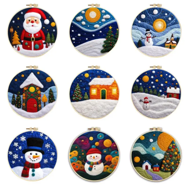 

Snowman Needle Felt Starter Kits For Adults Diy Wool Felting Painting Beginners Kit Embroidery Frame Wool Needlework Crafts