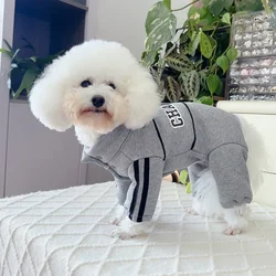 Winter Thick Cotton Pet Dog Clothes Retro Letter Print Warm Plush Jumpsuits For Small Medium Dog Chihuahua Poodle Puppy Overalls