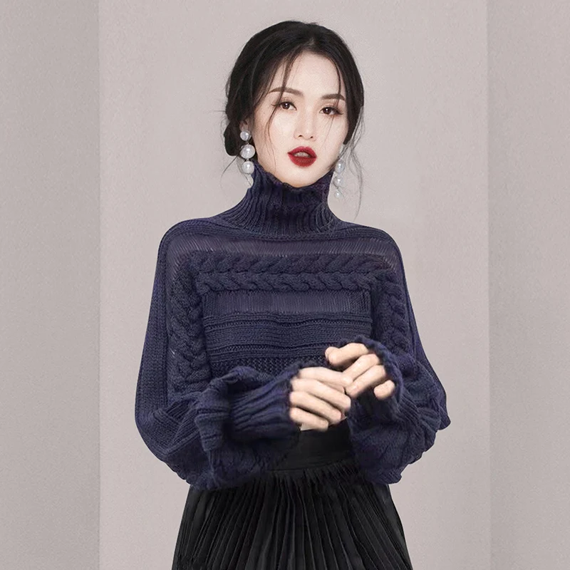 Knitted Pullover sweater Women 2023 New Autumn Winter Female Jumper Ladies Purple Turtleneck Sweaters pull sueter mujer