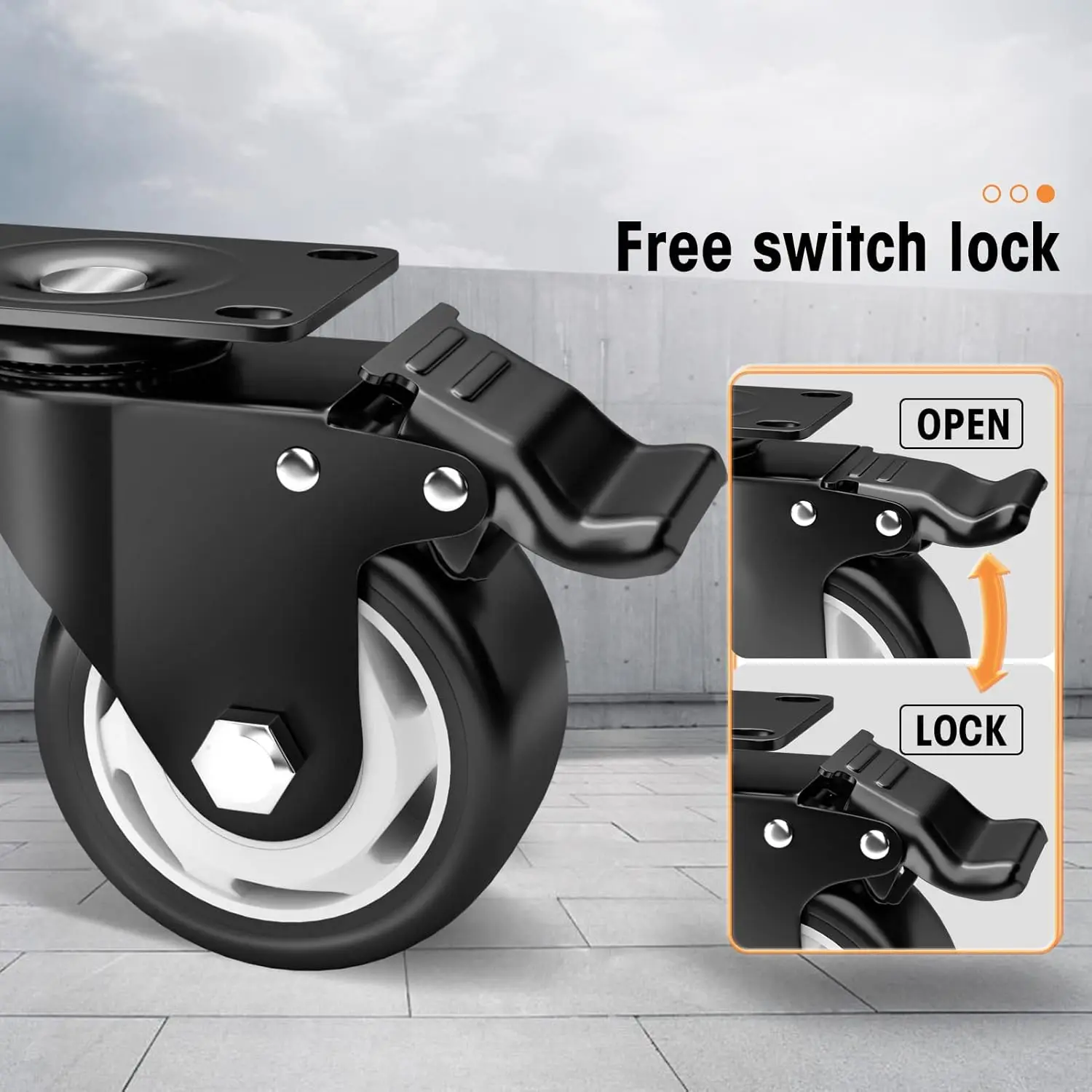 Heavy Duty Industrial Casters PP Wheels for Furniture and Workbench Wheel Caster Wheel Swivel Top Plate Casters with Brake