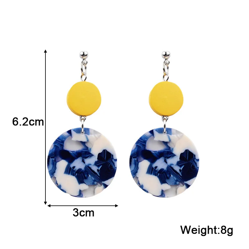 Wooden Women\'s Dangle Earrings Leopard Round Piece Pendants Hollow Water Drop Hanging Earrings Candy Color Female Party Jewelry