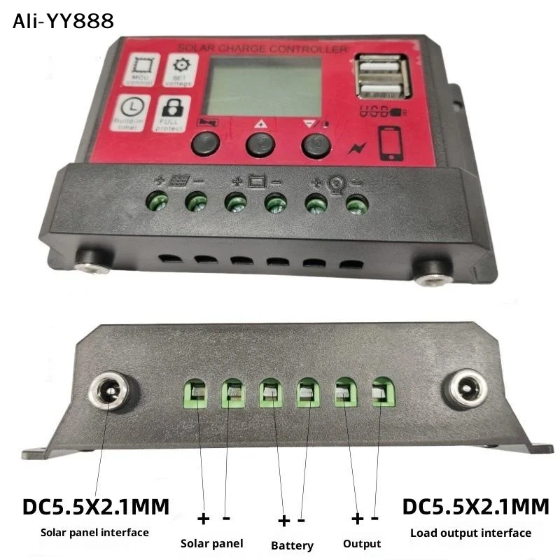 【Y】10/20/30A PWM Solar Charge And Discharge Controller LCD Display Dual USB Auto Solar Cell Panel Charger Regulator