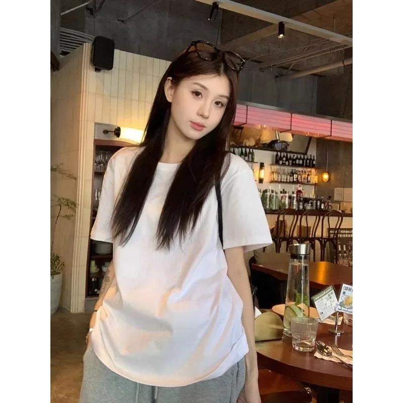 Pure Cotton Short Sleeved T-shirt for Female Students Loose Solid Color Half Sleeve Top Summer Versatile New oversized t shirt