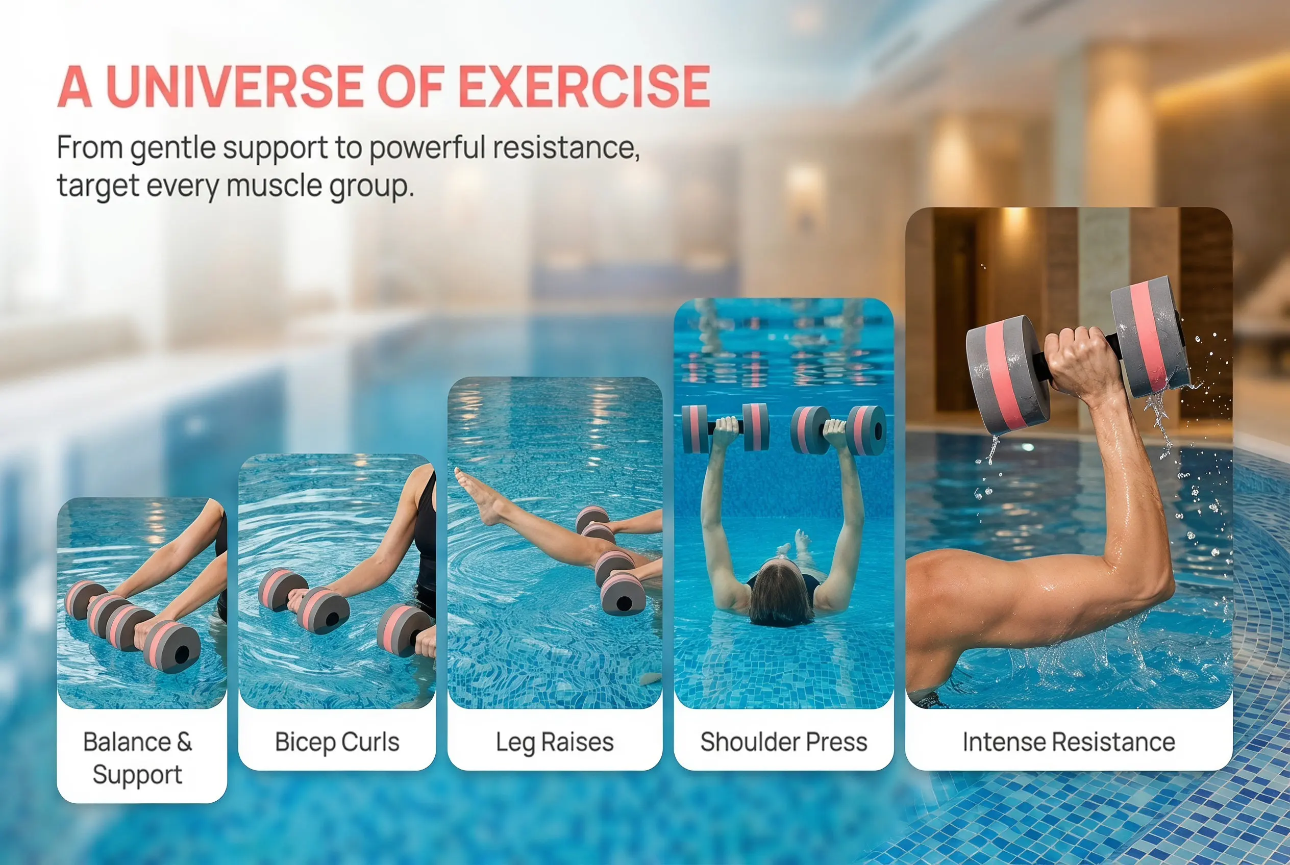 2Pcs Lightweight Portable Floating Dumbbell Set Eva Water Barbell for Aquatic Yoga Swimming Pool Spa Fitness Balance Resistance