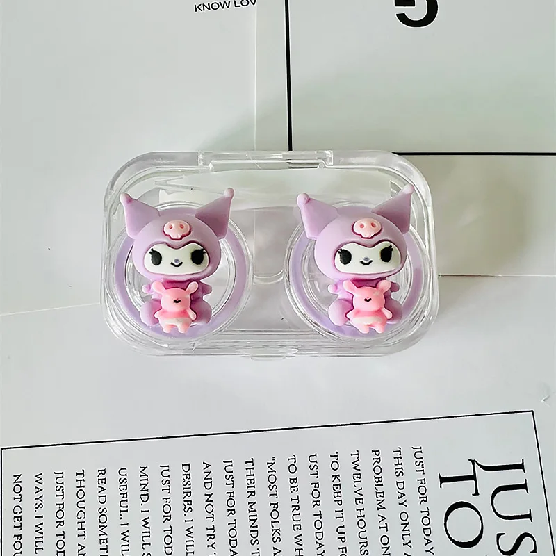 Kawaii Sanrio Contact Lens Case Transparent Cartoon Cute My Melody Kuromi Portable Contact Lens Box Girl Travel Gift