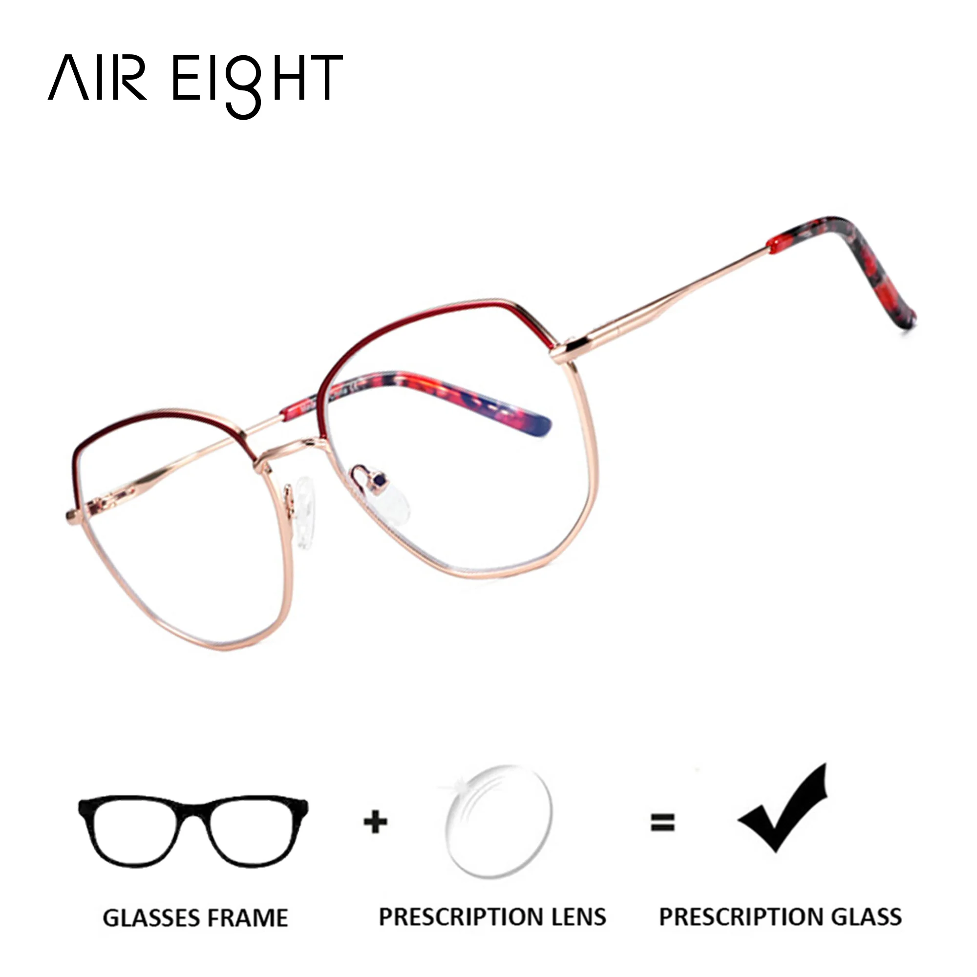 

AIR EIGHT Fashion Metal Polygon Prescription Glasses for Women Anti Blue Light Custom Progressive Multifocal Optical Lenses