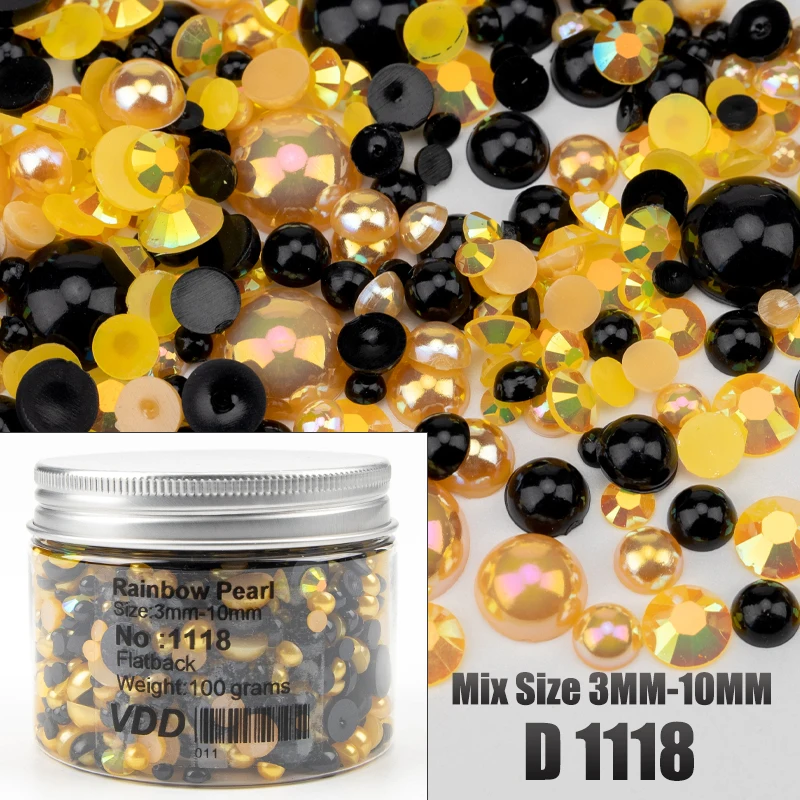 VDD 30/60/100/200g Großhandel Gemischte Größen ABS Halbrunde Perlen Flache Rückseite Perlen Farbige Harz-Strasssteine für Nagelkunst, Basteln und DIY-Dekoration – Detail 24