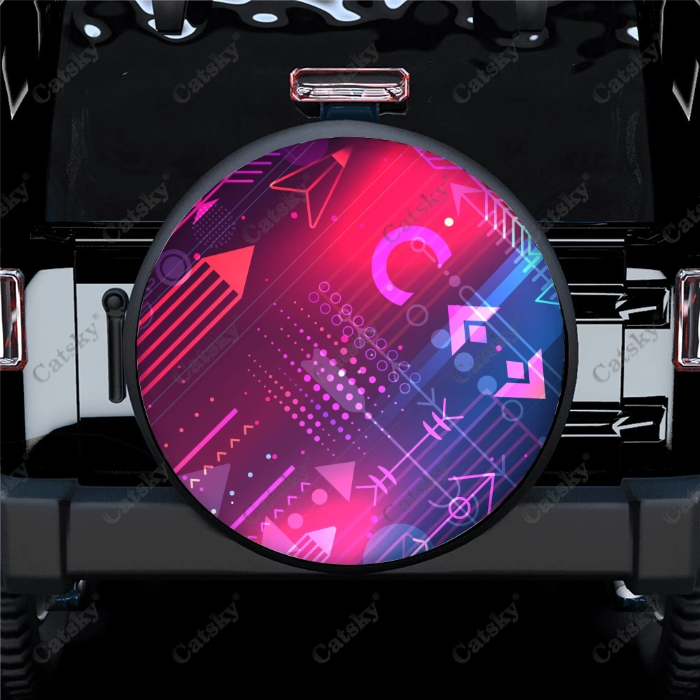 Futuristic Pattern Polyester Universal Spare Wheel Tire Cover Custom Tire-Covers for Trailer RV SUV Truck Camper