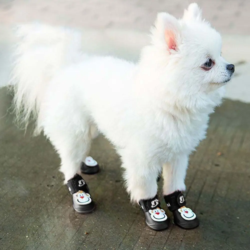 4Pcs Stylish PVC Pets Rainshoe Candy Colors Soft Puppy Rain Shoes Anti-Slip Waterproof Fastener Tape Dog Shoes Cats