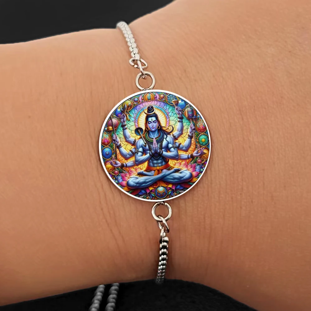 1 peça pulseira de aço inoxidável shiva vishnu brahma os três deuses principais em hinduísmo pulseiras ocasiões religiosas e presente festivo