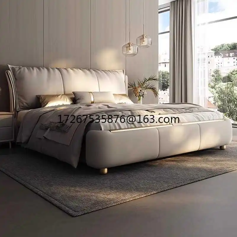 

Light luxury leather bed simple master bedroom soft bag storage wedding bed solid wood double European bed