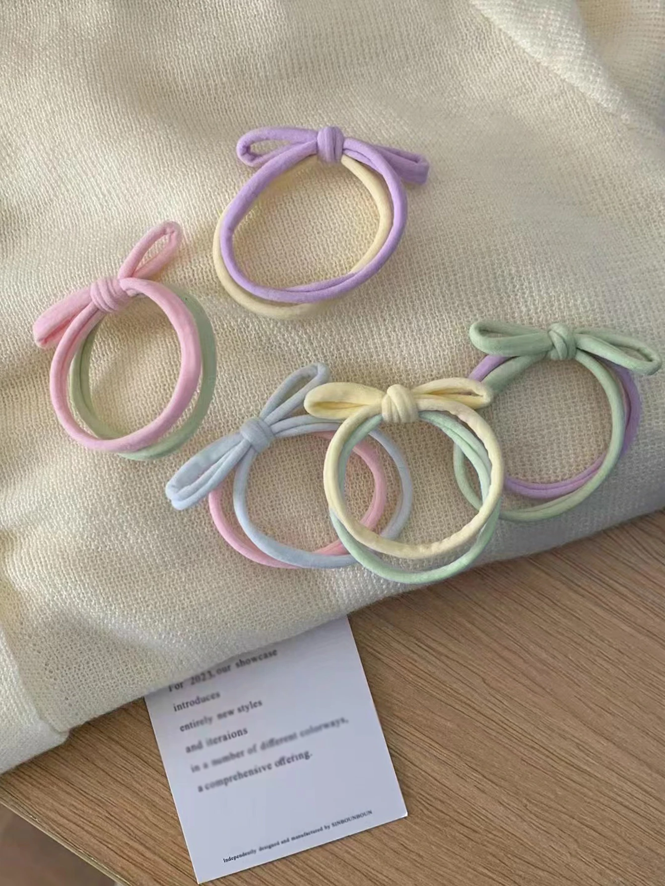 5 pcs ins high elasticity seamless hair bands tie ponytail bow towel ring cream color double strand headband leather band suitab