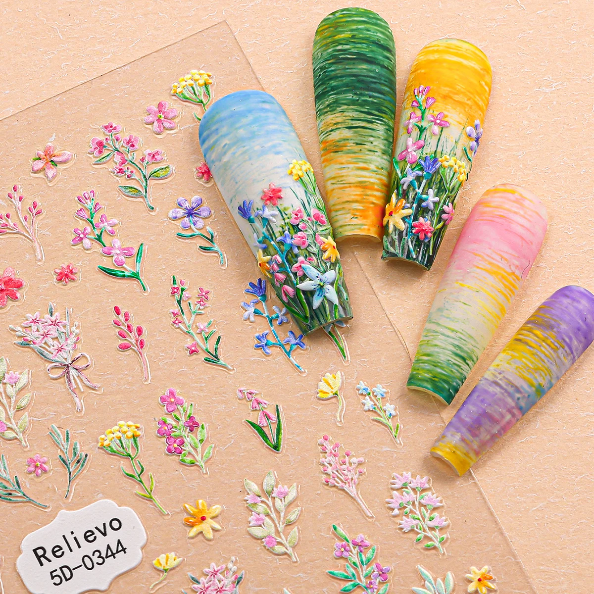 2 pezzi adesivo per nail art 5D fiori squisiti decalcomanie per unghie autoadesive floreali colorate per cursore per unghie decorazione manicure fai da te