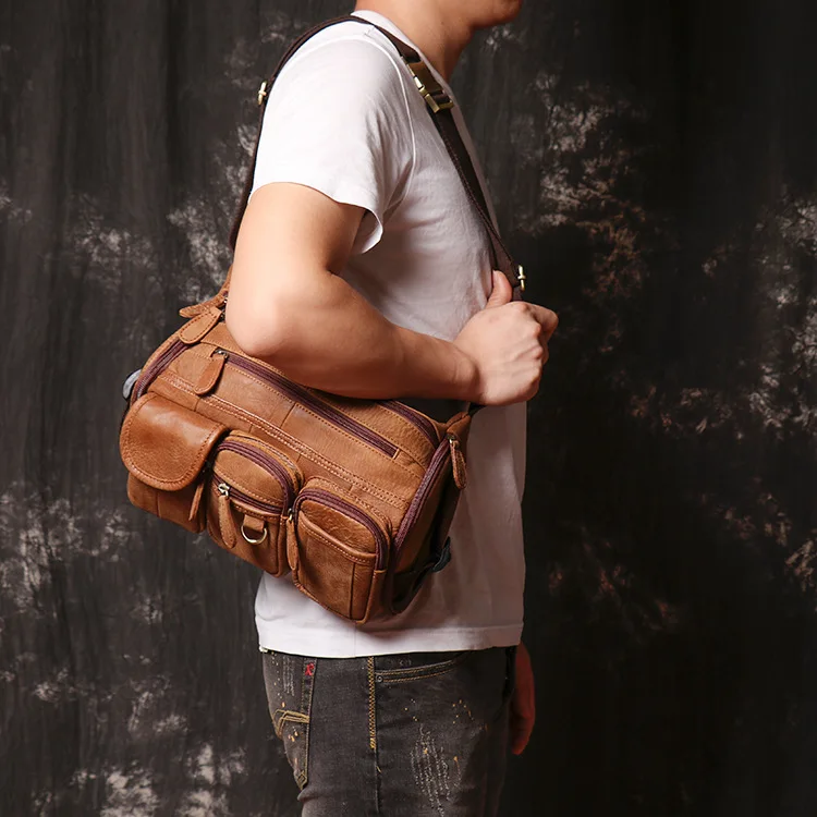 New Genuine Leather Men's Chest Bag Scrub Leather Waist Bag Outdoor Sports Shoulder Bag Multi-Function Messenger Bags