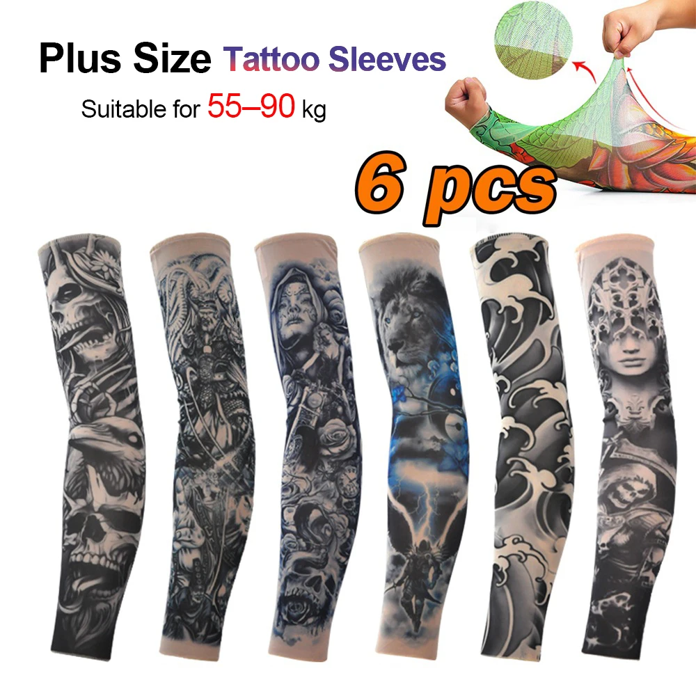 

6 шт./компл. рукавов-тату для мужчин: для велоспорта, рыбалки, защиты от УФ-излучения, эластичные, дышащие, для вечеринок, спорта, охлаждающие, уличные, с эффектом татуировки