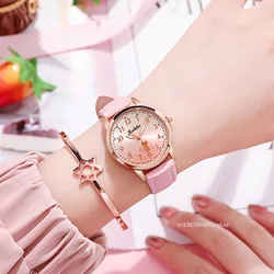 Reloj de pulsera informal para niños y niñas, cronógrafo de cuarzo y cuero con diamantes de imitación, Color degradado, regalo