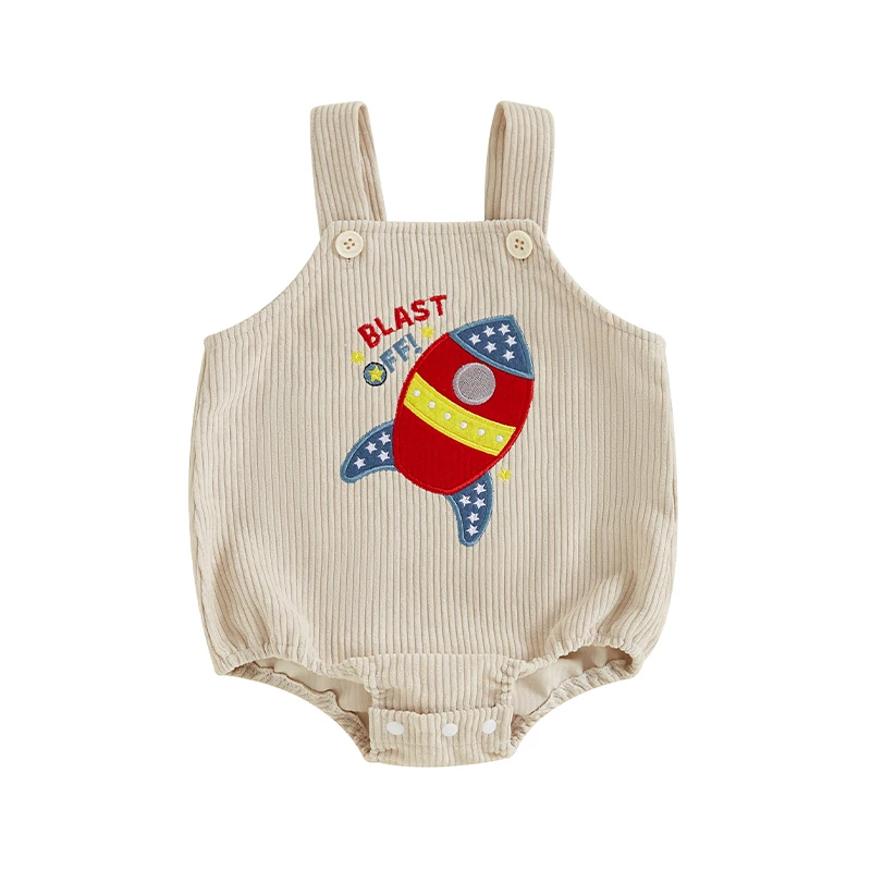 

Baby Girls Boys Rompers Overalls Letter Rocket Embroidery Sleeveless Buttons Straps Bodysuits Summer Clothes