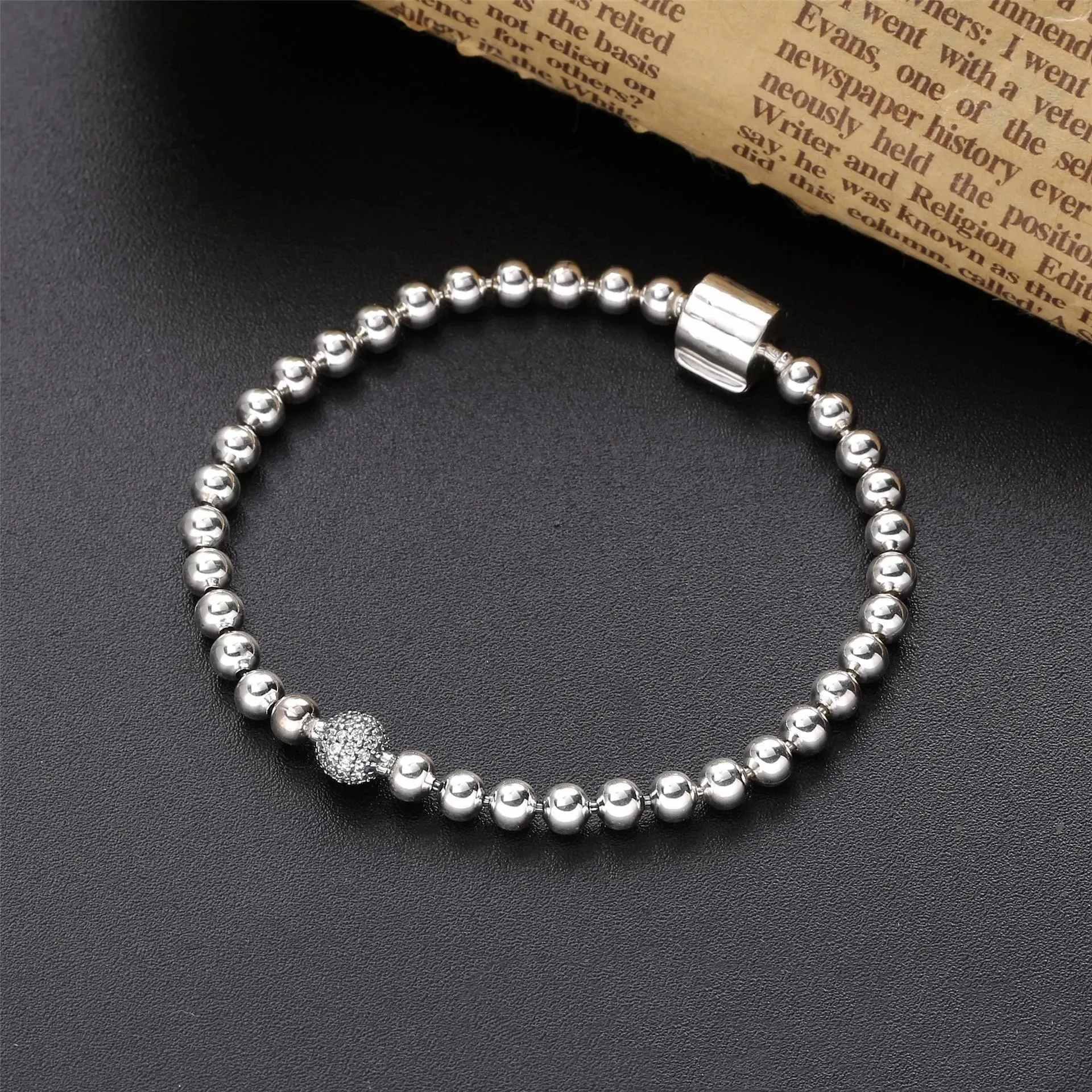 NEW 100% 925 Sterling Silver pan Charms Beads & Pav Bracelet Create a chic look punk styles DIY Gife