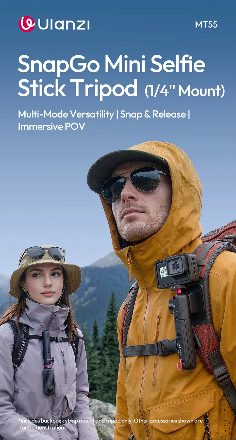 Ulanzi MT55 SnapGo Mini Selfie-Stick Stativ 360 ° Verstellbarer Winkel Immersiver POV 1/4'' Halter für Kamera, Handy, Videoleuchte – Detail 1