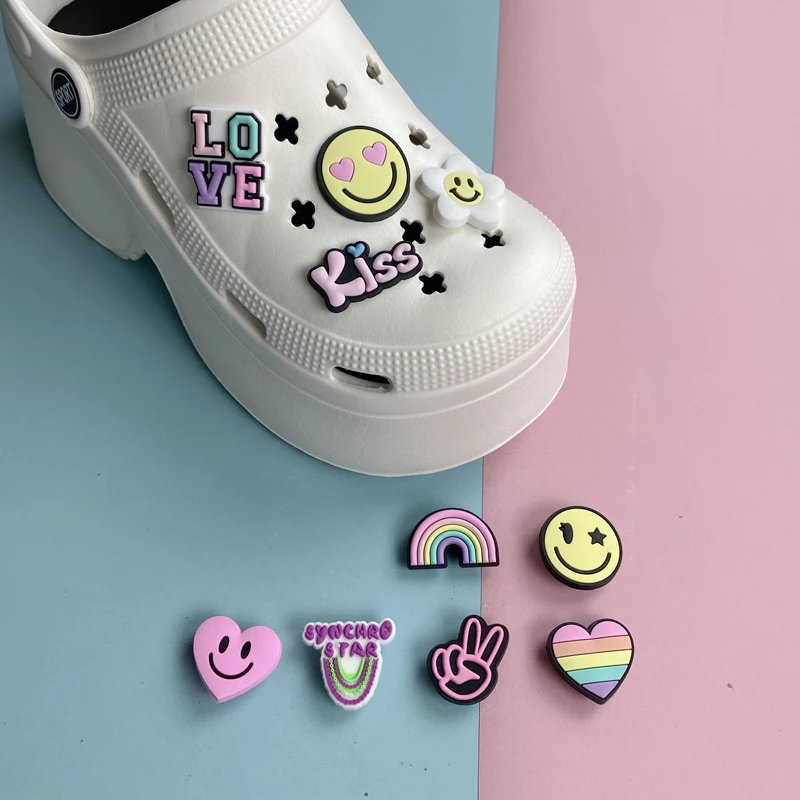 1 Set Sunshine Smile Face Shoes Charms for Croc Accessories Sneakers Garden Shoe Decoration Pins For Sandal, Party Birthday Gift