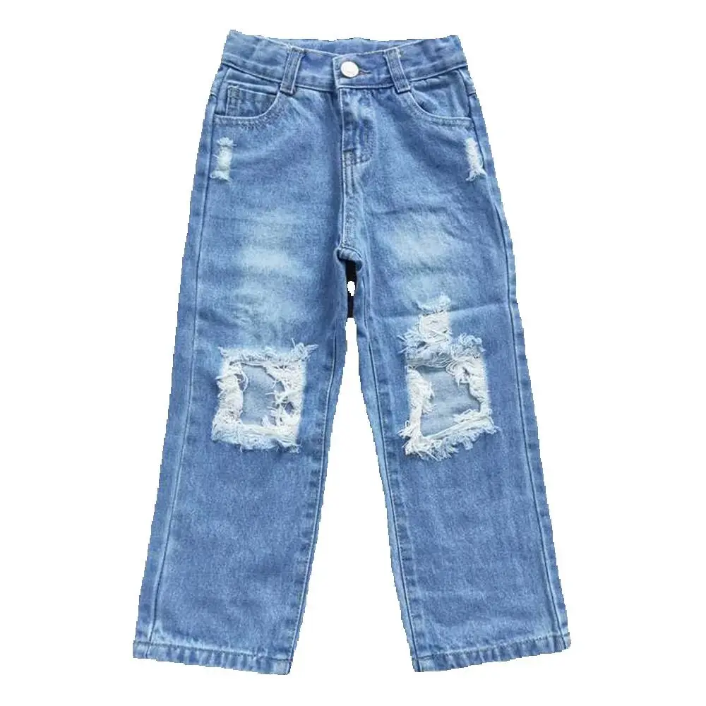 

D4-16 Baby Boys Blue Ripped Jeans Casual Ripped Pants