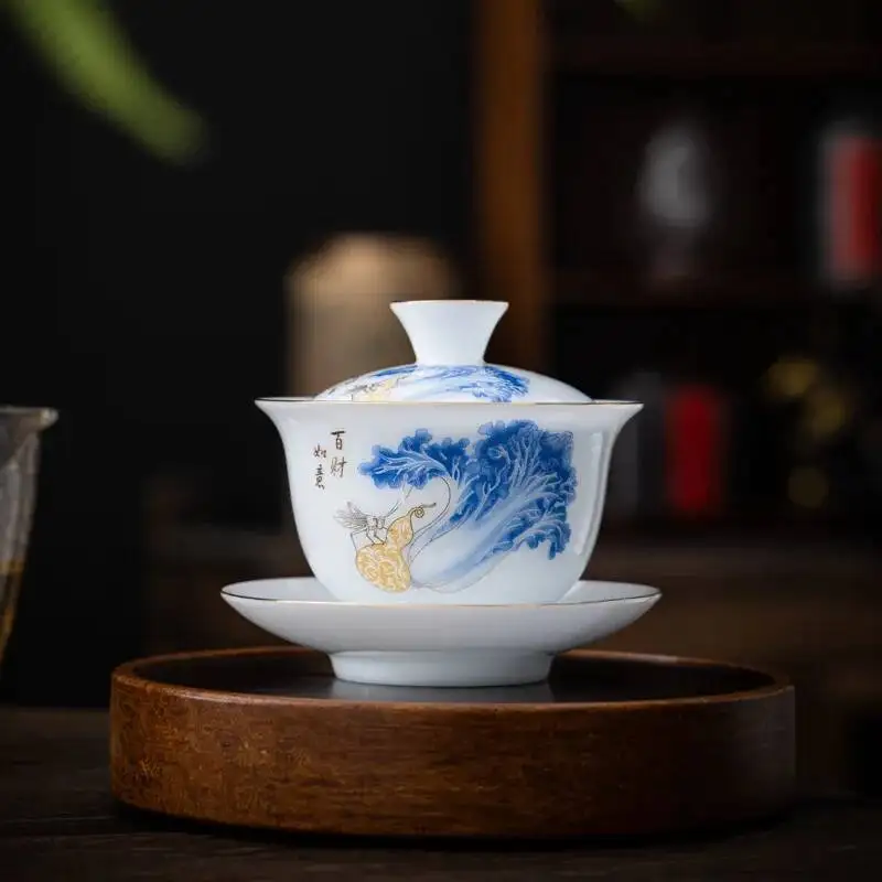 Ice Type Ceramic Tea Cup With Lid Chinese Style Kung Fu Teacup For Home
