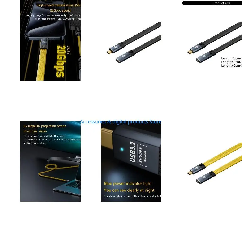 77JD 5A USB Type C Cable Male to Female 100W Power Delivery Fast Charging Data Sync 8K@60Hz Resolution for Smartphone Tablet