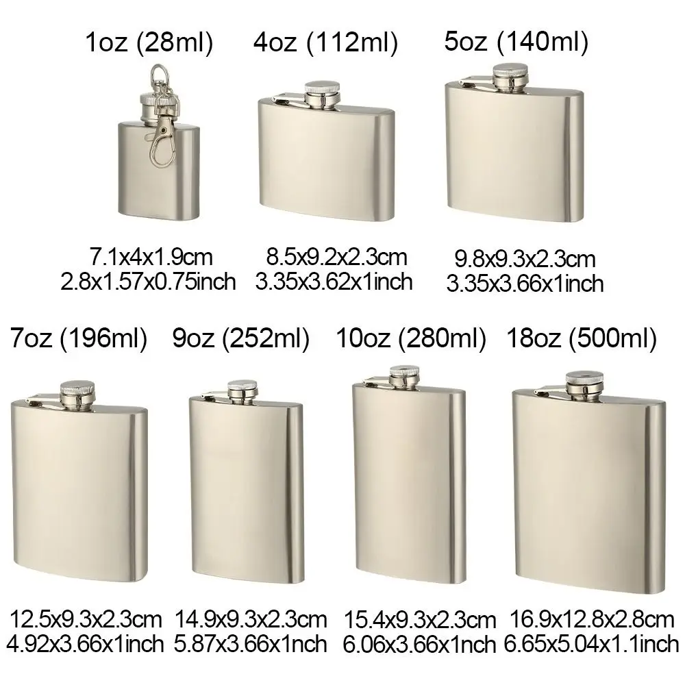 High Quality Stainless Steel Hip Flask Portable Container Whisky Flagon Convenient Leakproof Drinking Bottle Outdoor