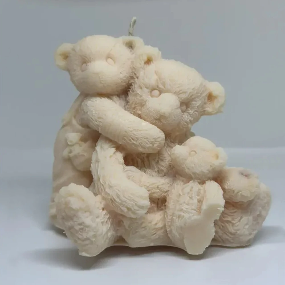 1/2/3PCS Teddy Hugs Bear Candle Mold DIY Bear Family Silicone Candle Mold Animal Scented Plaster Resin Mold Home Decor Gifts