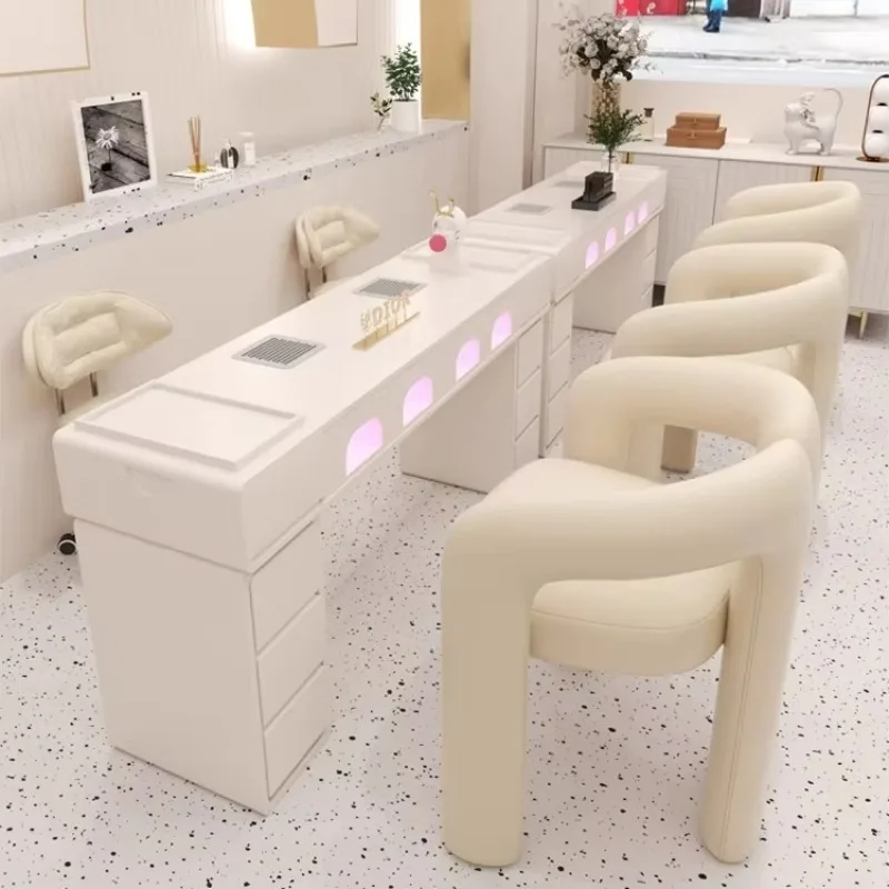 Modern Single Double Manicure Table Creamy White Nail Table Customized Beauty Shop Furniture