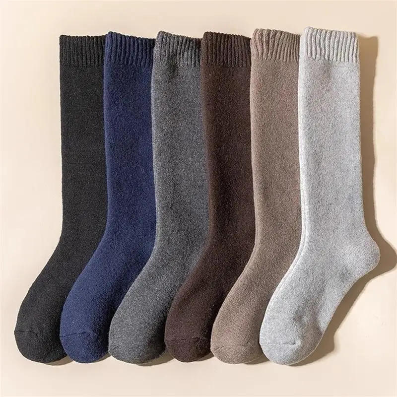 Winter Thick Warm Knee-High Men's Wool Socks Super Thick Men Merino Calf Socks Casual Cashmere Terry Socks Fashion Stockings Men