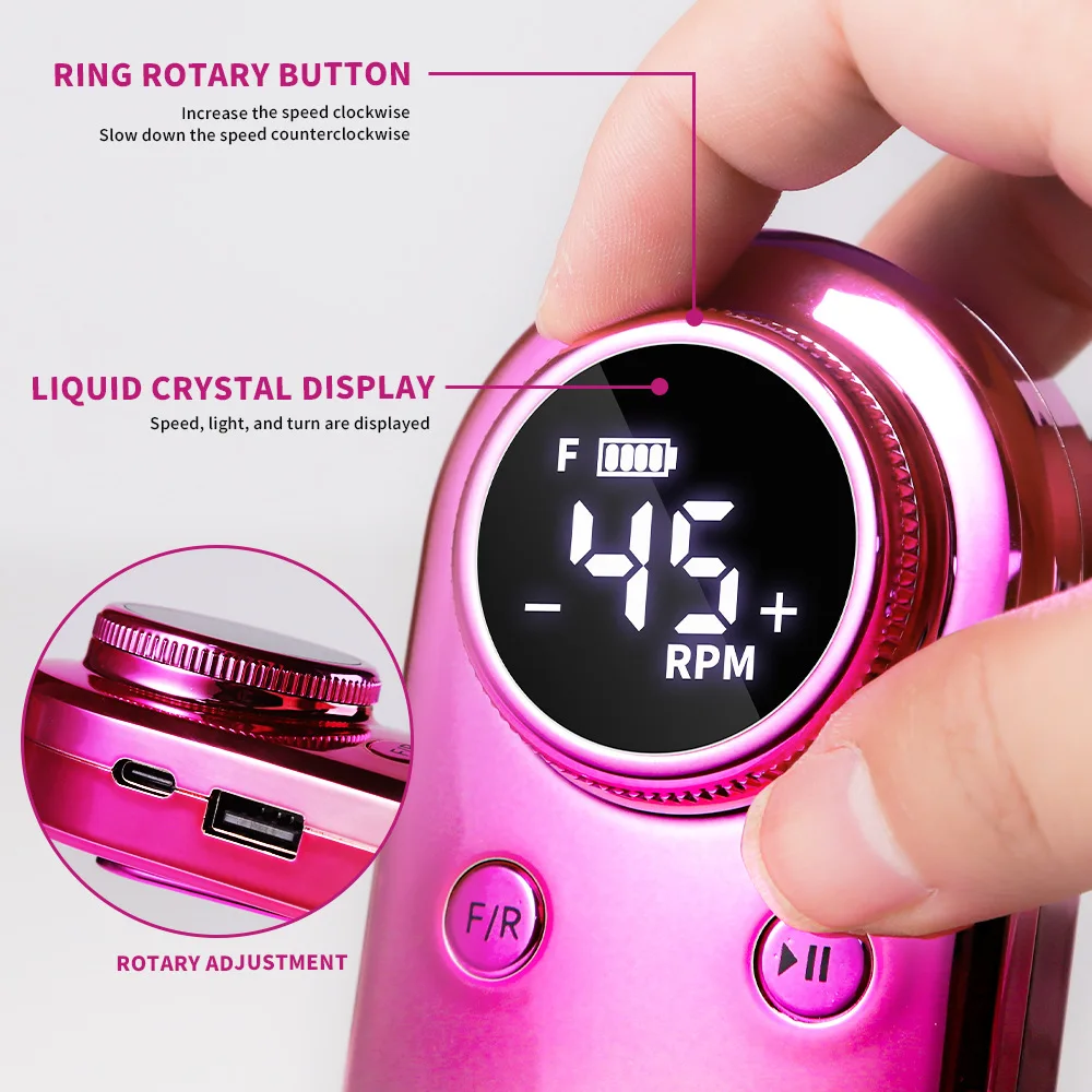 مثقاب أظافر احترافي قابل لإعادة الشحن 45000 دورة في الدقيقة، مبرد أظافر كهربائي لتشكيل وإزالة وتلميع أظافر الجل #5