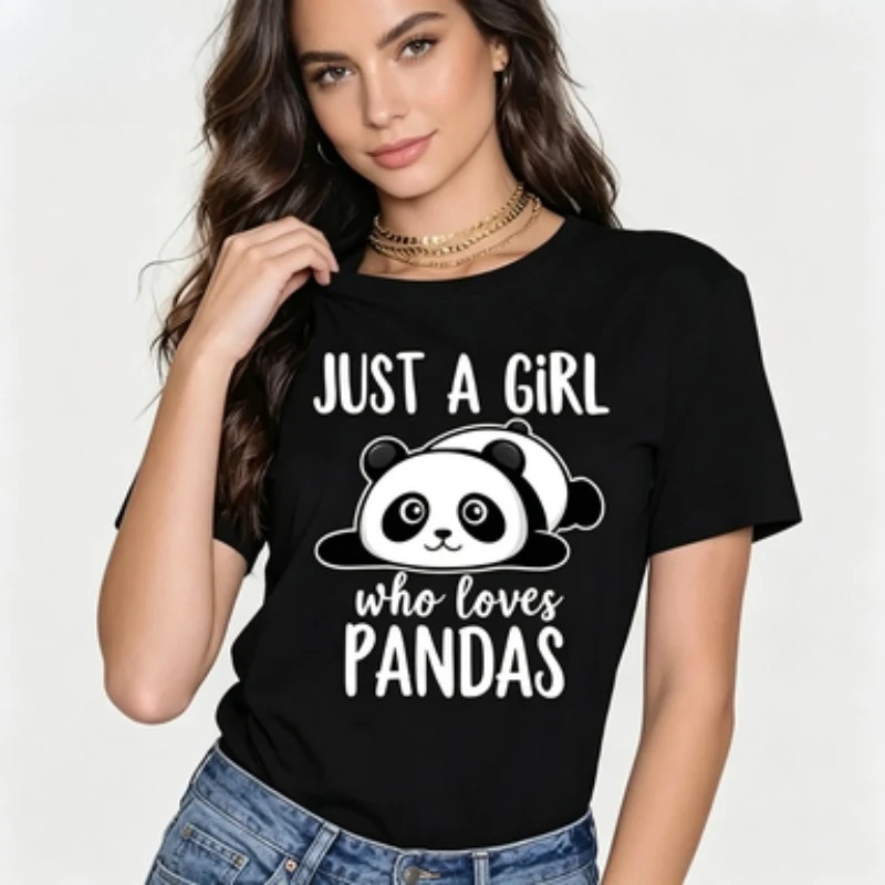 Classic Hot Sale Ladies' Kawaii Clothes Short-sleeved Cotton T-shirt with Panda Pattern Print, Fun Ladies' Leisure Comfortable