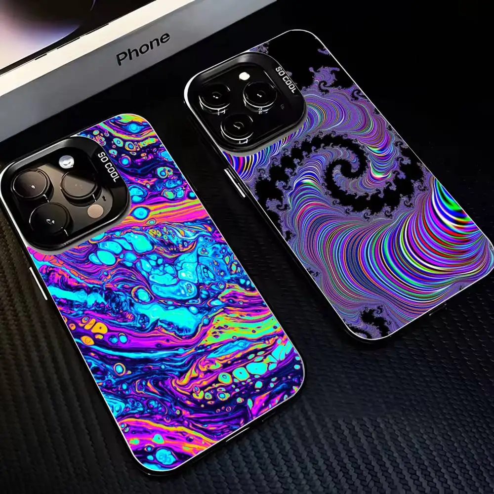 

Colourful Psychedelic Trippy Art Phone Case For iPhone17,16,15,14,13,12,11 Plus,Pro Max Black Matte Shockproof Cover