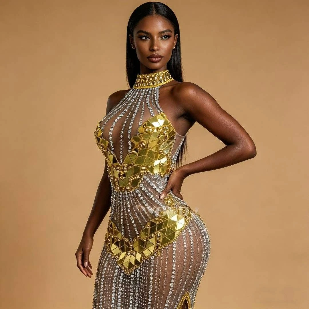 Heißes Glitzer-Strass-Minikleid für Damen – Sexy Mesh-Partykleid, transparent, für Events, Abschlussbälle, Geburtstagsfeiern, Sänger-Shows