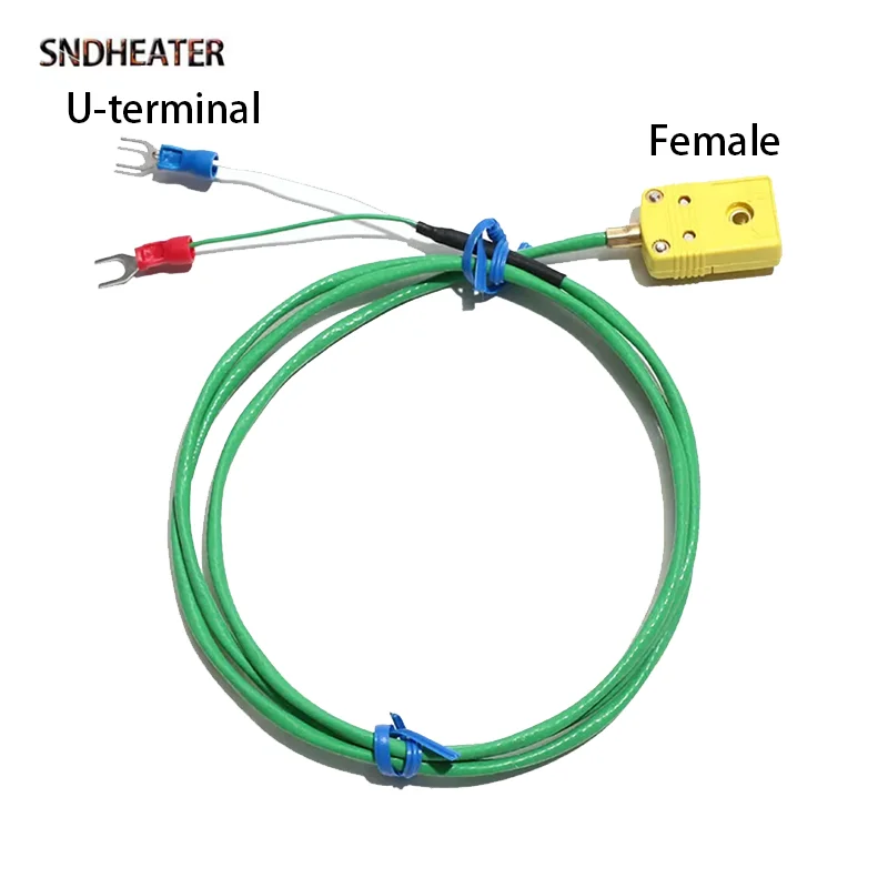 SNDHEATER K مستشعر درجة الحرارة الحرارية مع المكونات الذكور أنثى المقبس PTFE كابل مقاوم للماء سلك السيليكون 1 متر 2 متر إبرة التحقيق
