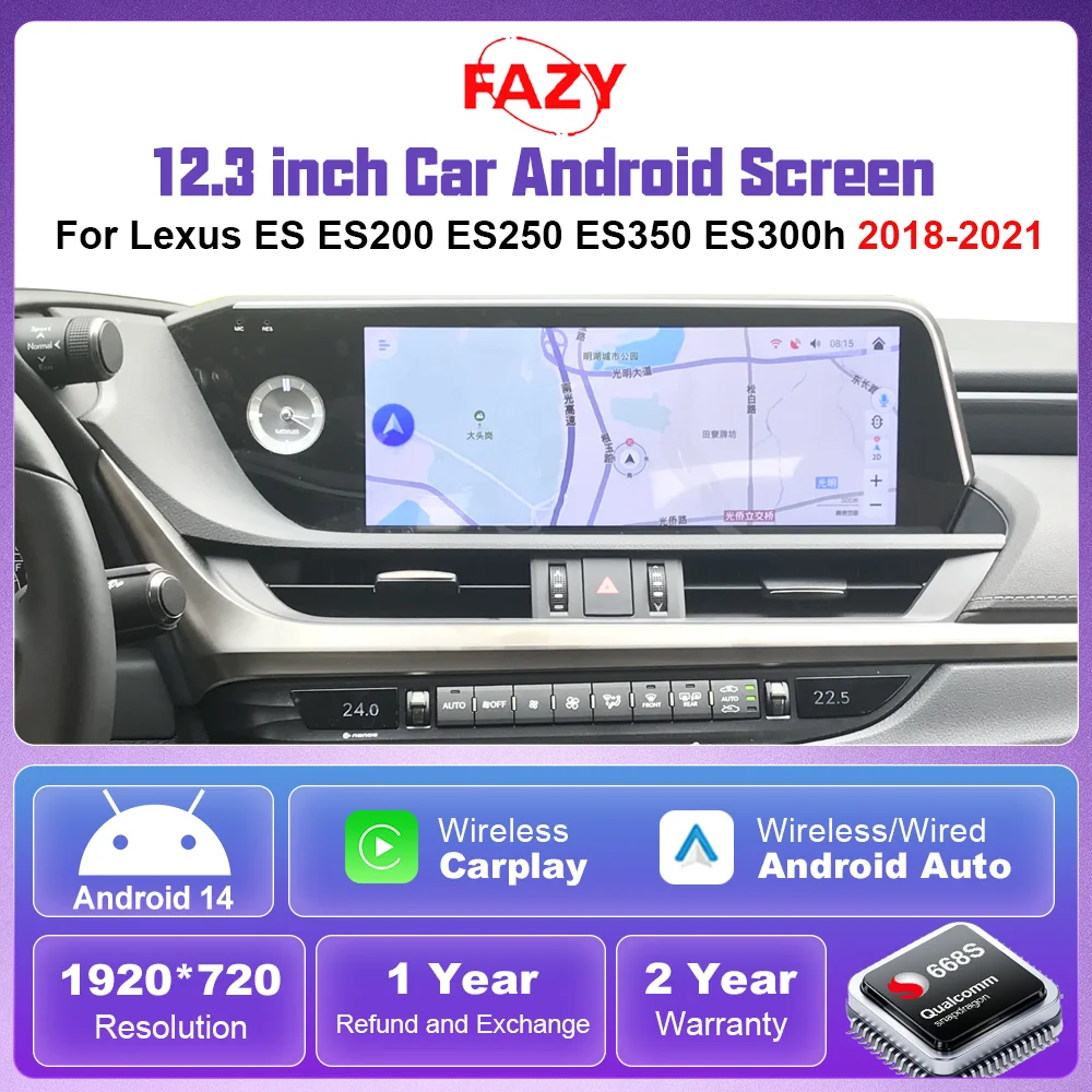 Support Carplay Android Auto Car Radio Player For Lexus ES ES200 ES250 ES350 ES300h 2018-2021 Android 14 Touch Screen GPS Navi