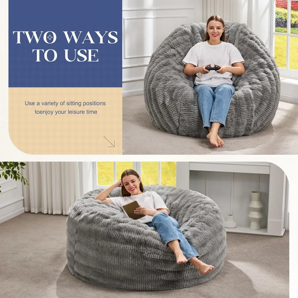 كرسي بين باج بغطاء مموج رقيق - كيس فول بحجم البالغين مع حشو للراحة والاسترخاء