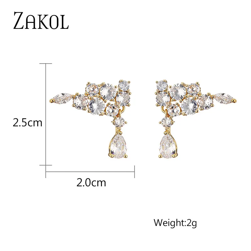 ZAKOL Fashion Water Drop Cubic Zirconia Dangle Earrings for Women Luxury Bridal Wedding Jewelry  EP2854