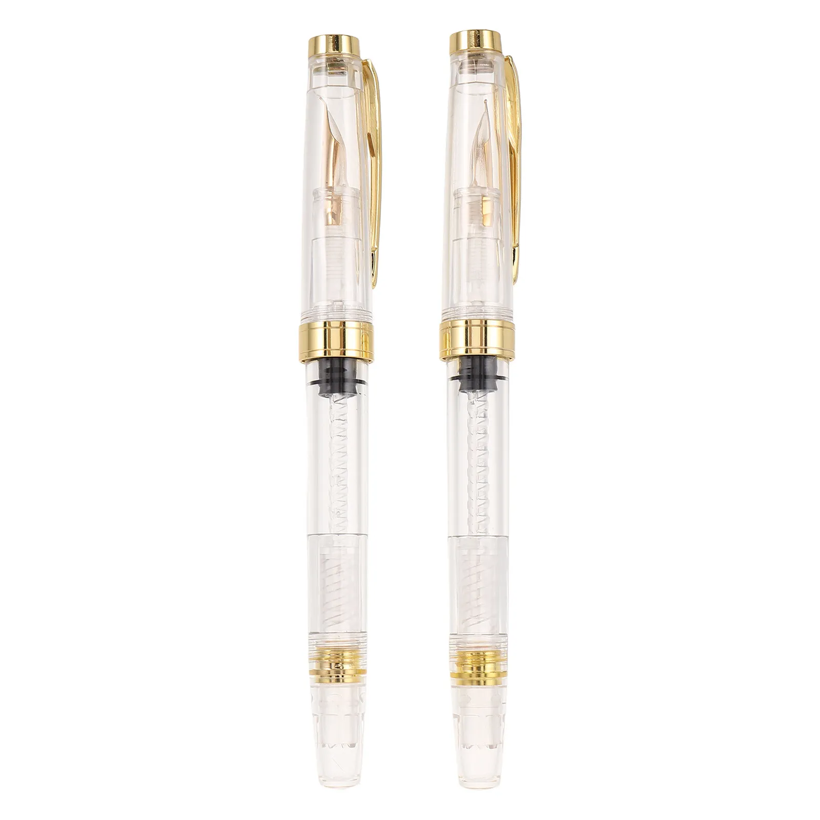 2Pcs Piston Filling Fountain Pen Large Capacity Transparent Caligraphy Pen Teacher Office Writing Stainless Steel Nib