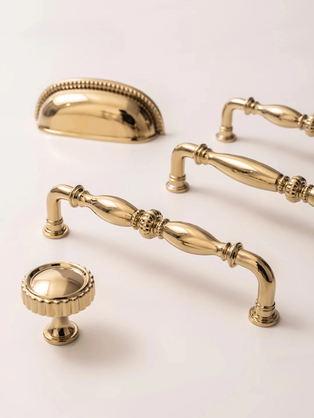 Solid Brass Kitchen Cabinet Handle Bright PVD Gold Luxury Furniture Pull Wardrobe Dresser Drawer Knob
