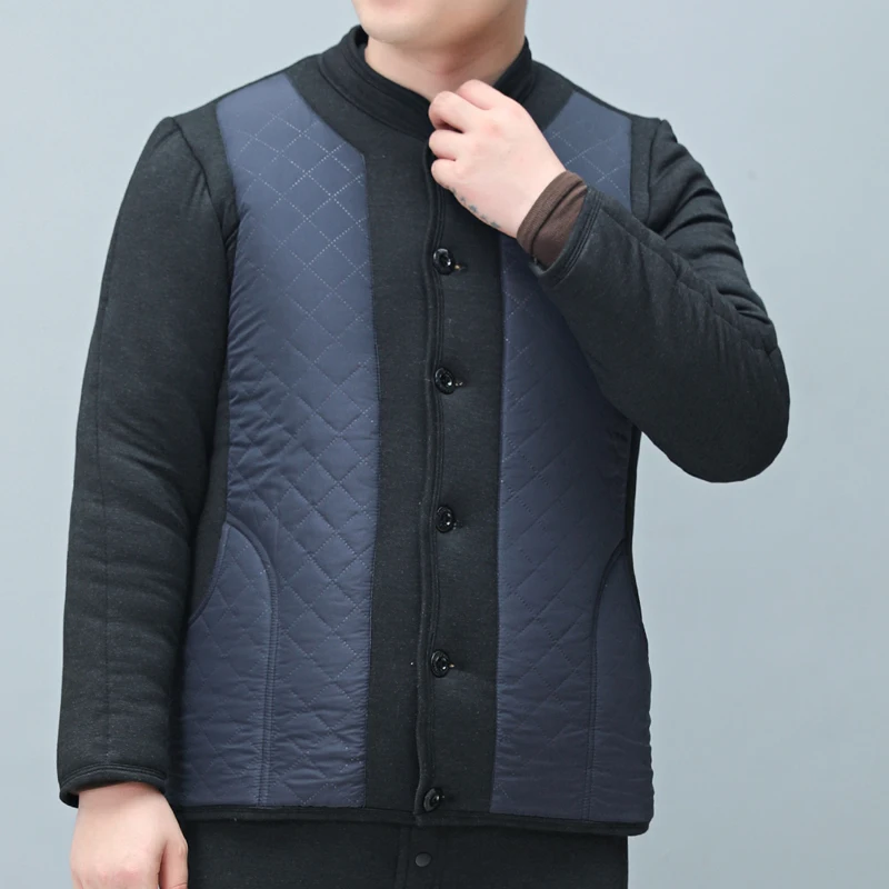 

Thiened Fce Lined Men's Cotton Jaet for Middle-Aged And ly Warm Elastic Winter Coat with Inner Cotton Liner Busin...