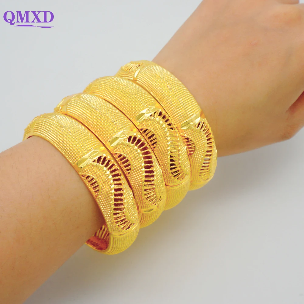 Luxury Dubai Gold Color Bangles African Bracelet For Women Charm Wedding Bracelets Arabic Hand Jewelry Hawaiian Jewelry