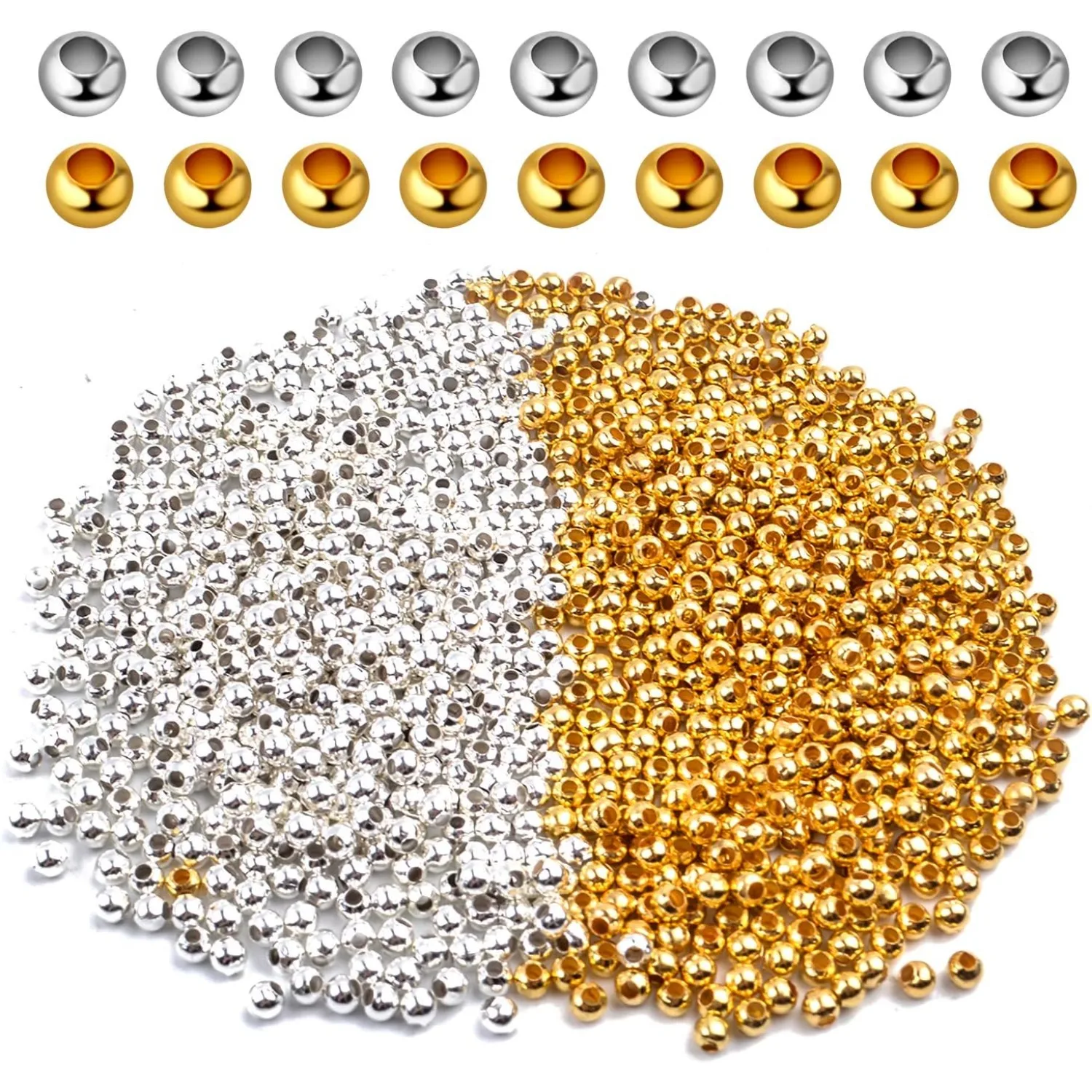 

Crimp Beads 3mm, 1000 Pieces Stopper Beads Stainless Steel Bead Spacers for DIY Bracelet Jewelry Making, Gold and Sliver