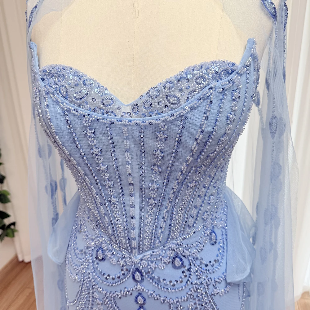 Alinovia Elegant Beaded Mermaid Evening Dress High Neck Cape Sleeves Formal Wedding Party Gown for Women 2025 Dubai Customized