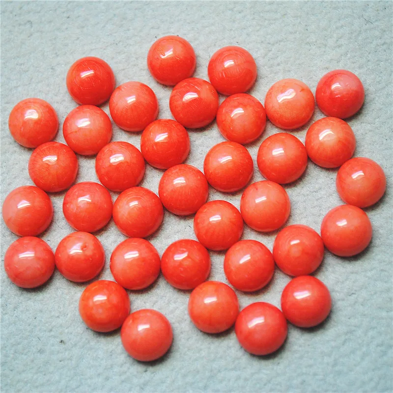 20PCS Nature Pink Coral Cabochons 7MM Round Shape No Hole Caps Natural DIY Genuine For Pendants making Accessories