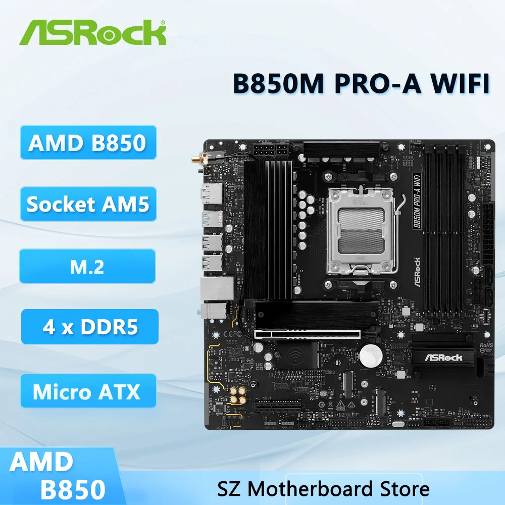 ASROCK B850M PRO-A WIFI Motherboard AMD B850 Socket AM5 4xDDR5 256GB Support PRO 9645 7700 7745 9745 7800 CPU M.2 ATX