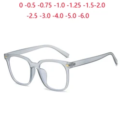 Prescription 0 -0.5 -0.75 To -6.0 Women Men Oversized Square Finished Myopia Glasses Matte Blue Frame Short-sight Spectacles