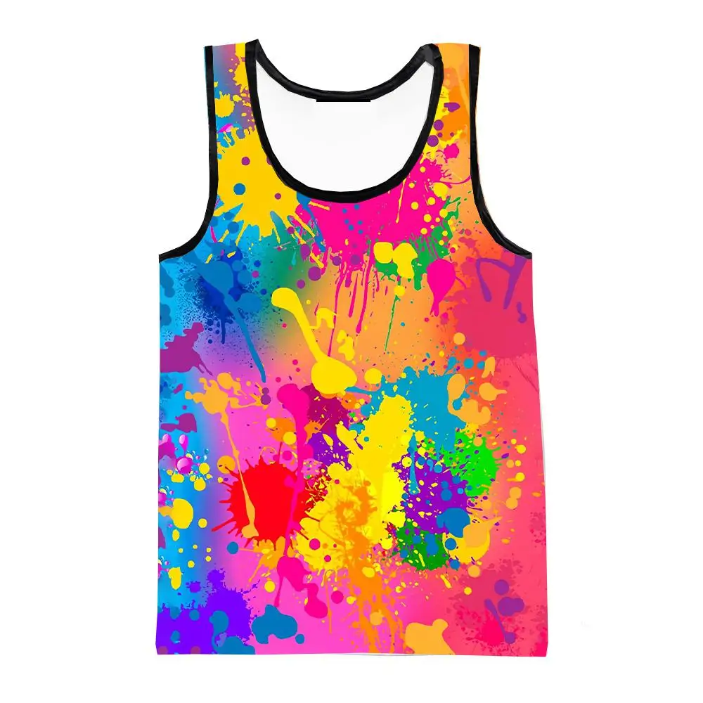 Men's And Children's Rainbow Paint Splash Tank Top Graffiti Harajuku Street Sleeveless T-shirt Fashion Casual Thin Sportswear